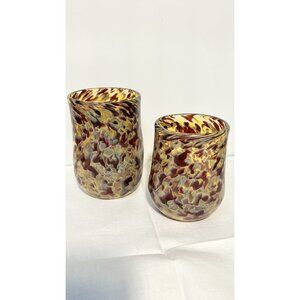 Echo Valley Hand Blown Candle Votive Art Glass Tumbler Confetti Set Of 2